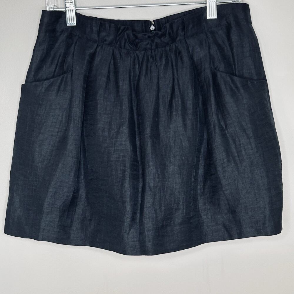 J Crew Linen Mini Skirt Size 6 Black Minimalist Capsule Pockets